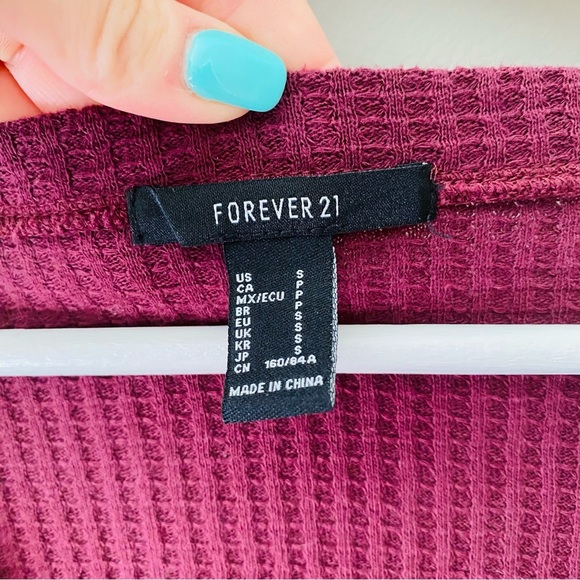 Forever 21 Waffle Knit Long Sleeve Top Maroon Sz Small - Picture 4 of 8
